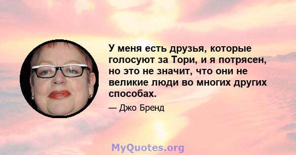 У меня есть друзья, которые голосуют за Тори, и я потрясен, но это не значит, что они не великие люди во многих других способах.