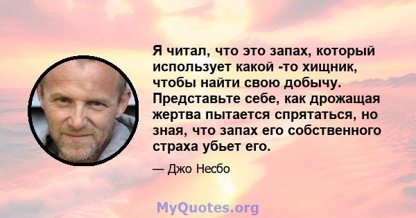 Я читал, что это запах, который использует какой -то хищник, чтобы найти свою добычу. Представьте себе, как дрожащая жертва пытается спрятаться, но зная, что запах его собственного страха убьет его.