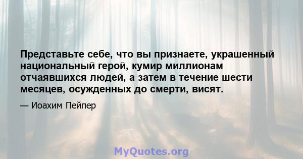 Представьте себе, что вы признаете, украшенный национальный герой, кумир миллионам отчаявшихся людей, а затем в течение шести месяцев, осужденных до смерти, висят.