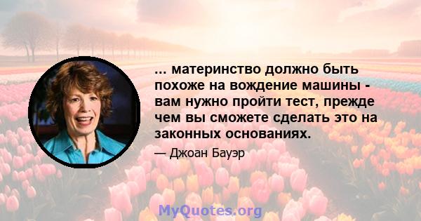 ... материнство должно быть похоже на вождение машины - вам нужно пройти тест, прежде чем вы сможете сделать это на законных основаниях.