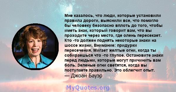 Мне казалось, что люди, которые установили правила дороги, выяснили все, что помогло бы человеку безопасно вплоть до того, чтобы иметь знак, который говорит вам, что вы проходите через место, где олень пересекает. Кто