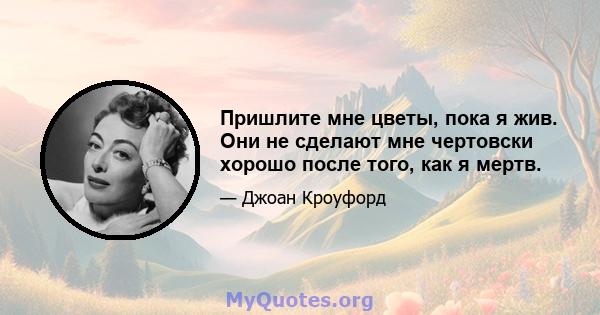 Пришлите мне цветы, пока я жив. Они не сделают мне чертовски хорошо после того, как я мертв.