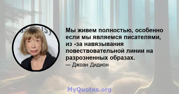 Мы живем полностью, особенно если мы являемся писателями, из -за навязывания повествовательной линии на разрозненных образах.