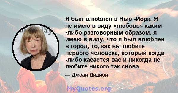 Я был влюблен в Нью -Йорк. Я не имею в виду «любовь» каким -либо разговорным образом, я имею в виду, что я был влюблен в город, то, как вы любите первого человека, который когда -либо касается вас и никогда не любите