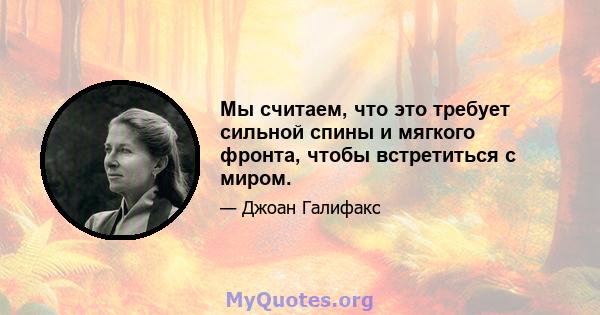 Мы считаем, что это требует сильной спины и мягкого фронта, чтобы встретиться с миром.