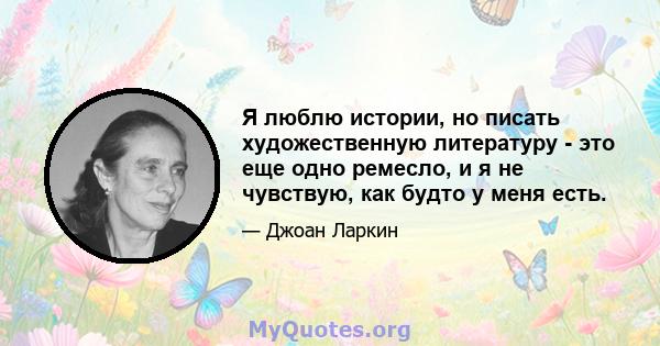 Я люблю истории, но писать художественную литературу - это еще одно ремесло, и я не чувствую, как будто у меня есть.