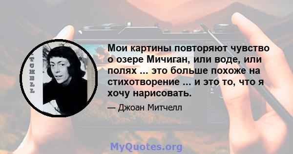 Мои картины повторяют чувство о озере Мичиган, или воде, или полях ... это больше похоже на стихотворение ... и это то, что я хочу нарисовать.