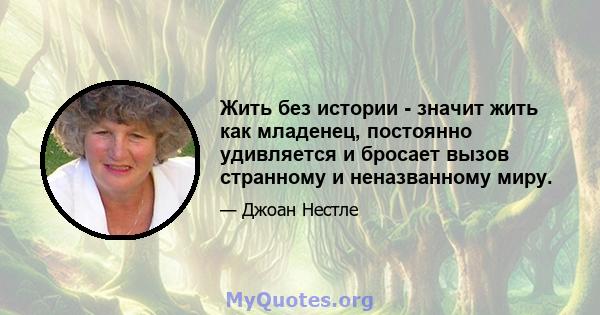 Жить без истории - значит жить как младенец, постоянно удивляется и бросает вызов странному и неназванному миру.