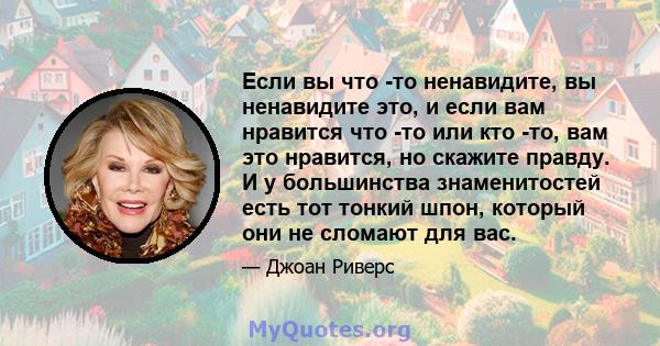 Если вы что -то ненавидите, вы ненавидите это, и если вам нравится что -то или кто -то, вам это нравится, но скажите правду. И у большинства знаменитостей есть тот тонкий шпон, который они не сломают для вас.