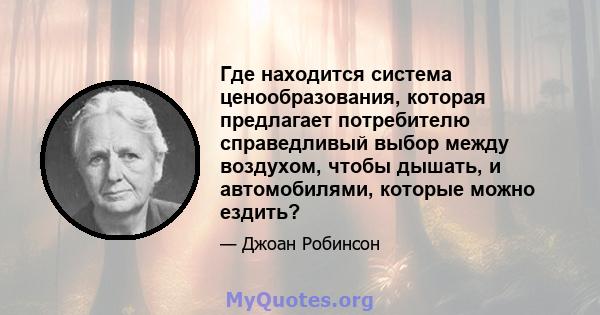 Где находится система ценообразования, которая предлагает потребителю справедливый выбор между воздухом, чтобы дышать, и автомобилями, которые можно ездить?