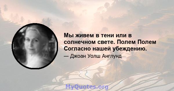 Мы живем в тени или в солнечном свете. Полем Полем Согласно нашей убеждению.