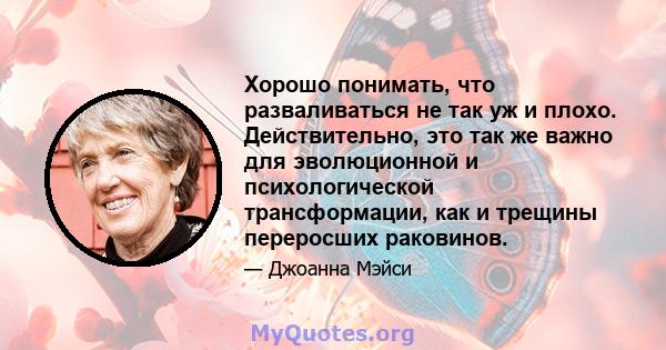 Хорошо понимать, что разваливаться не так уж и плохо. Действительно, это так же важно для эволюционной и психологической трансформации, как и трещины переросших раковинов.