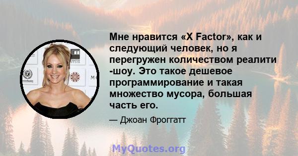 Мне нравится «X Factor», как и следующий человек, но я перегружен количеством реалити -шоу. Это такое дешевое программирование и такая множество мусора, большая часть его.