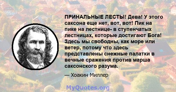 ПРИНАЛЬНЫЕ ЛЕСТЫ! Дева! У этого саксона еще нет, вот, вот! Пик на пике на лестнице- в ступенчатых лестницах, которые достигают Бога! Здесь мы свободны, как море или ветер, потому что здесь представлены снежные палатки в 