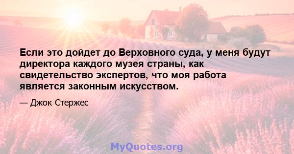 Если это дойдет до Верховного суда, у меня будут директора каждого музея страны, как свидетельство экспертов, что моя работа является законным искусством.