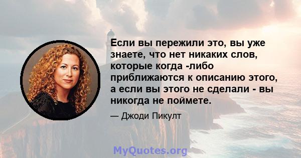 Если вы пережили это, вы уже знаете, что нет никаких слов, которые когда -либо приближаются к описанию этого, а если вы этого не сделали - вы никогда не поймете.