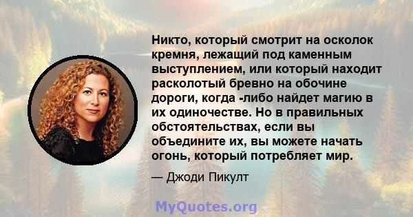 Никто, который смотрит на осколок кремня, лежащий под каменным выступлением, или который находит расколотый бревно на обочине дороги, когда -либо найдет магию в их одиночестве. Но в правильных обстоятельствах, если вы