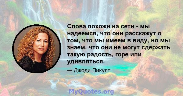 Слова похожи на сети - мы надеемся, что они расскажут о том, что мы имеем в виду, но мы знаем, что они не могут сдержать такую ​​радость, горе или удивляться.