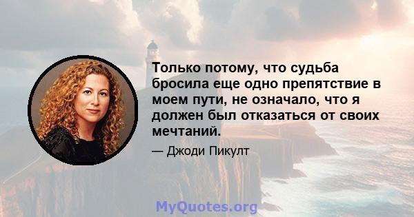 Только потому, что судьба бросила еще одно препятствие в моем пути, не означало, что я должен был отказаться от своих мечтаний.