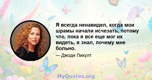 Я всегда ненавидел, когда мои шрамы начали исчезать, потому что, пока я все еще мог их видеть, я знал, почему мне больно.