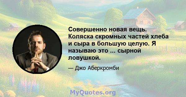 Совершенно новая вещь. Коляска скромных частей хлеба и сыра в большую целую. Я называю это ... сырной ловушкой.