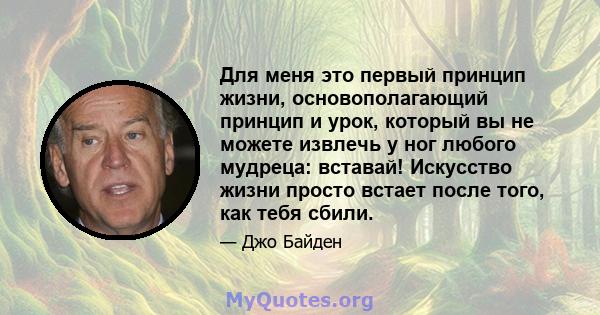 Для меня это первый принцип жизни, основополагающий принцип и урок, который вы не можете извлечь у ног любого мудреца: вставай! Искусство жизни просто встает после того, как тебя сбили.