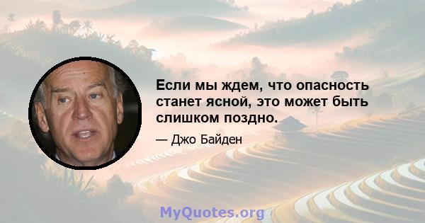 Если мы ждем, что опасность станет ясной, это может быть слишком поздно.