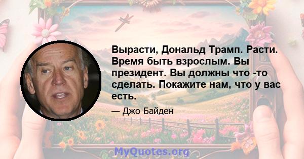 Вырасти, Дональд Трамп. Расти. Время быть взрослым. Вы президент. Вы должны что -то сделать. Покажите нам, что у вас есть.