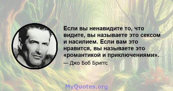 Если вы ненавидите то, что видите, вы называете это сексом и насилием. Если вам это нравится, вы называете это «романтикой и приключениями».