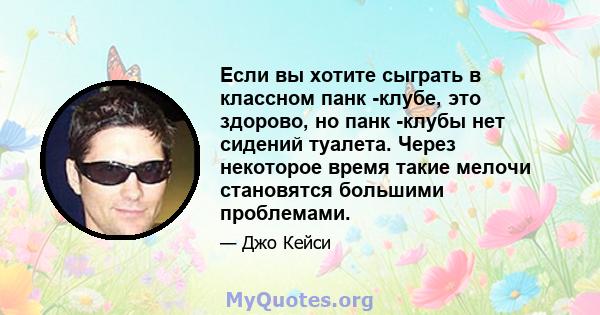 Если вы хотите сыграть в классном панк -клубе, это здорово, но панк -клубы нет сидений туалета. Через некоторое время такие мелочи становятся большими проблемами.