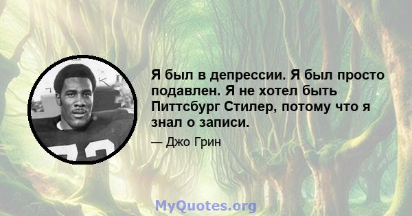 Я был в депрессии. Я был просто подавлен. Я не хотел быть Питтсбург Стилер, потому что я знал о записи.