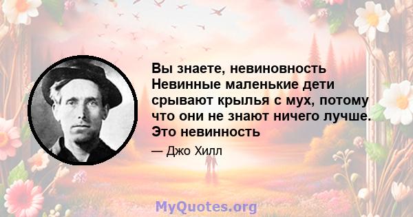 Вы знаете, невиновность Невинные маленькие дети срывают крылья с мух, потому что они не знают ничего лучше. Это невинность