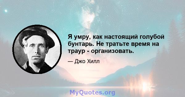 Я умру, как настоящий голубой бунтарь. Не тратьте время на траур - организовать.