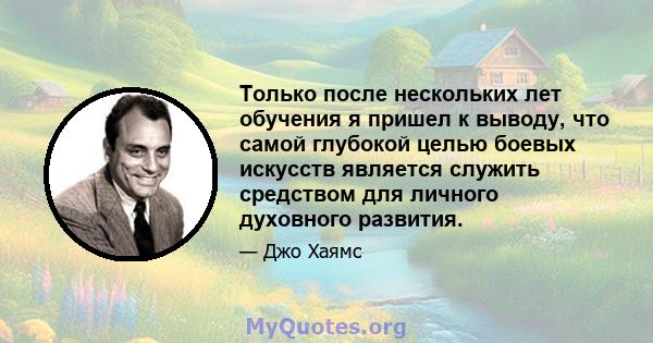 Только после нескольких лет обучения я пришел к выводу, что самой глубокой целью боевых искусств является служить средством для личного духовного развития.