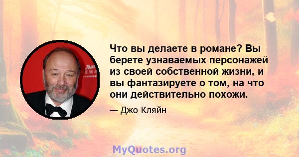 Что вы делаете в романе? Вы берете узнаваемых персонажей из своей собственной жизни, и вы фантазируете о том, на что они действительно похожи.