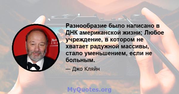 Разнообразие было написано в ДНК американской жизни; Любое учреждение, в котором не хватает радужной массивы, стало уменьшением, если не больным.