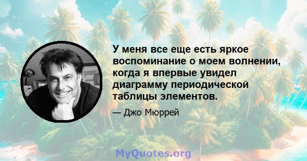 У меня все еще есть яркое воспоминание о моем волнении, когда я впервые увидел диаграмму периодической таблицы элементов.