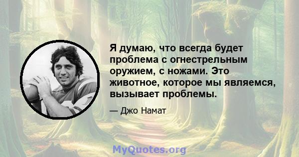 Я думаю, что всегда будет проблема с огнестрельным оружием, с ножами. Это животное, которое мы являемся, вызывает проблемы.