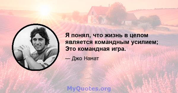 Я понял, что жизнь в целом является командным усилием; Это командная игра.