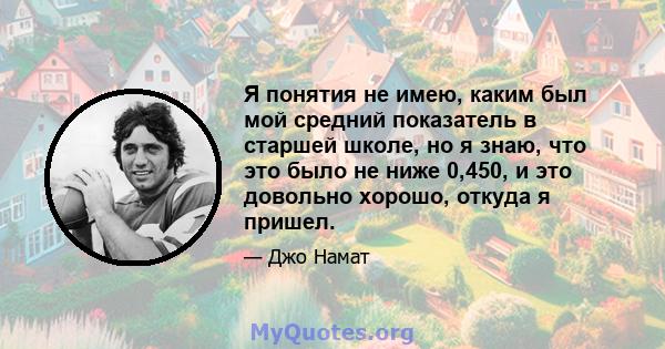 Я понятия не имею, каким был мой средний показатель в старшей школе, но я знаю, что это было не ниже 0,450, и это довольно хорошо, откуда я пришел.