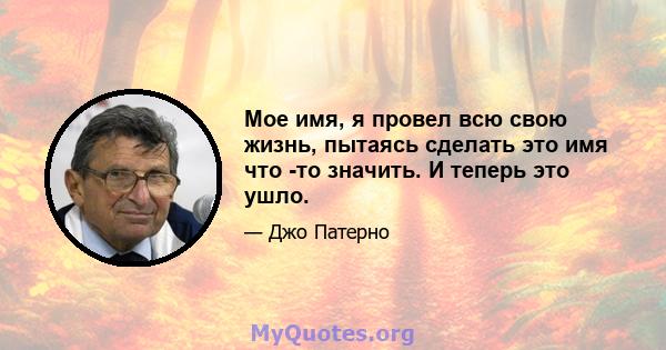 Мое имя, я провел всю свою жизнь, пытаясь сделать это имя что -то значить. И теперь это ушло.