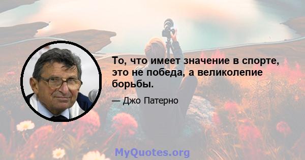 То, что имеет значение в спорте, это не победа, а великолепие борьбы.