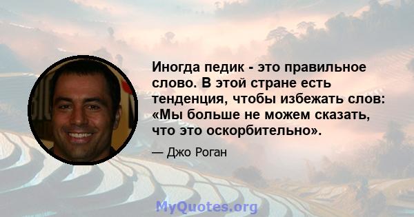 Иногда педик - это правильное слово. В этой стране есть тенденция, чтобы избежать слов: «Мы больше не можем сказать, что это оскорбительно».