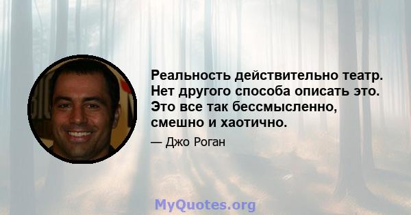 Реальность действительно театр. Нет другого способа описать это. Это все так бессмысленно, смешно и хаотично.