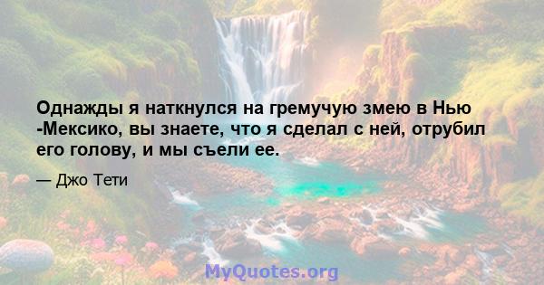 Однажды я наткнулся на гремучую змею в Нью -Мексико, вы знаете, что я сделал с ней, отрубил его голову, и мы съели ее.