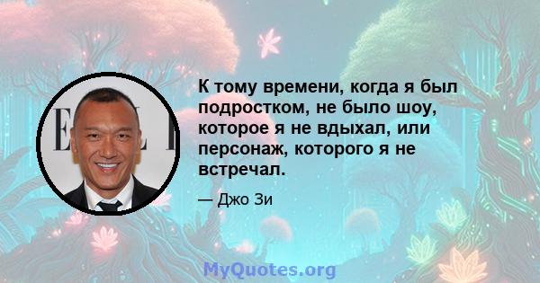 К тому времени, когда я был подростком, не было шоу, которое я не вдыхал, или персонаж, которого я не встречал.