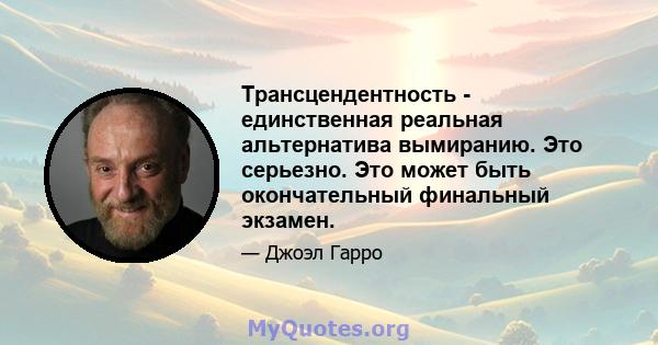 Трансцендентность - единственная реальная альтернатива вымиранию. Это серьезно. Это может быть окончательный финальный экзамен.