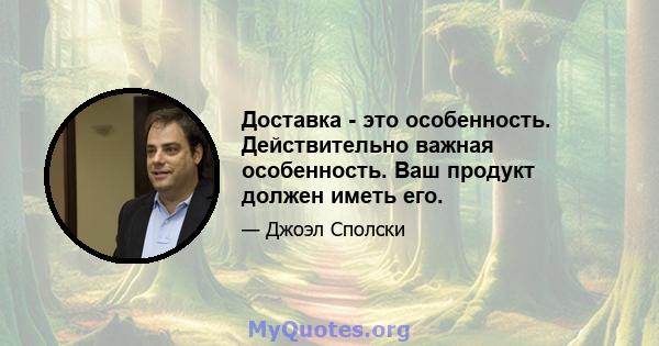 Доставка - это особенность. Действительно важная особенность. Ваш продукт должен иметь его.