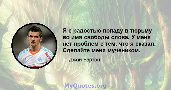 Я с радостью попаду в тюрьму во имя свободы слова. У меня нет проблем с тем, что я сказал. Сделайте меня мучеником.