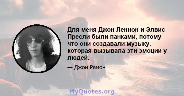 Для меня Джон Леннон и Элвис Пресли были панками, потому что они создавали музыку, которая вызывала эти эмоции у людей.